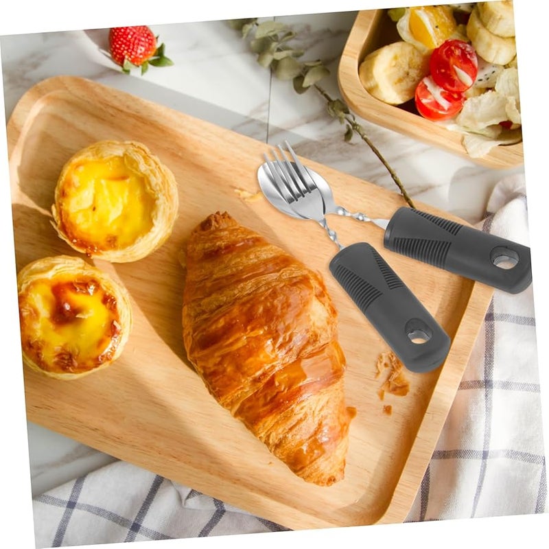 Elderly Fork And Spoon Set With Non Slip Grip For Disabled Patients Kitchen Utensils - Image 2